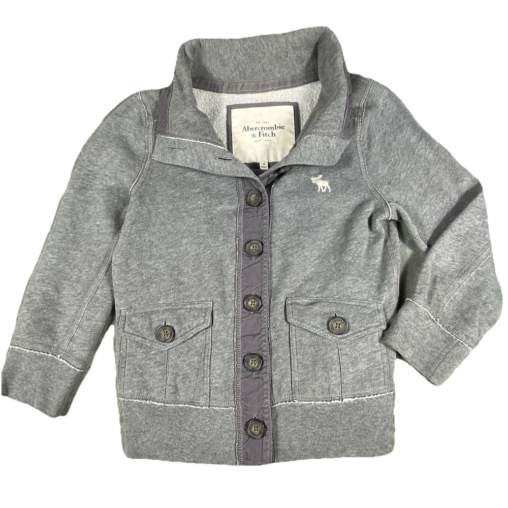 VTG Abercrombie & Fitch Jacket Women Medium Gray Button Down Fleece Moose Chunky